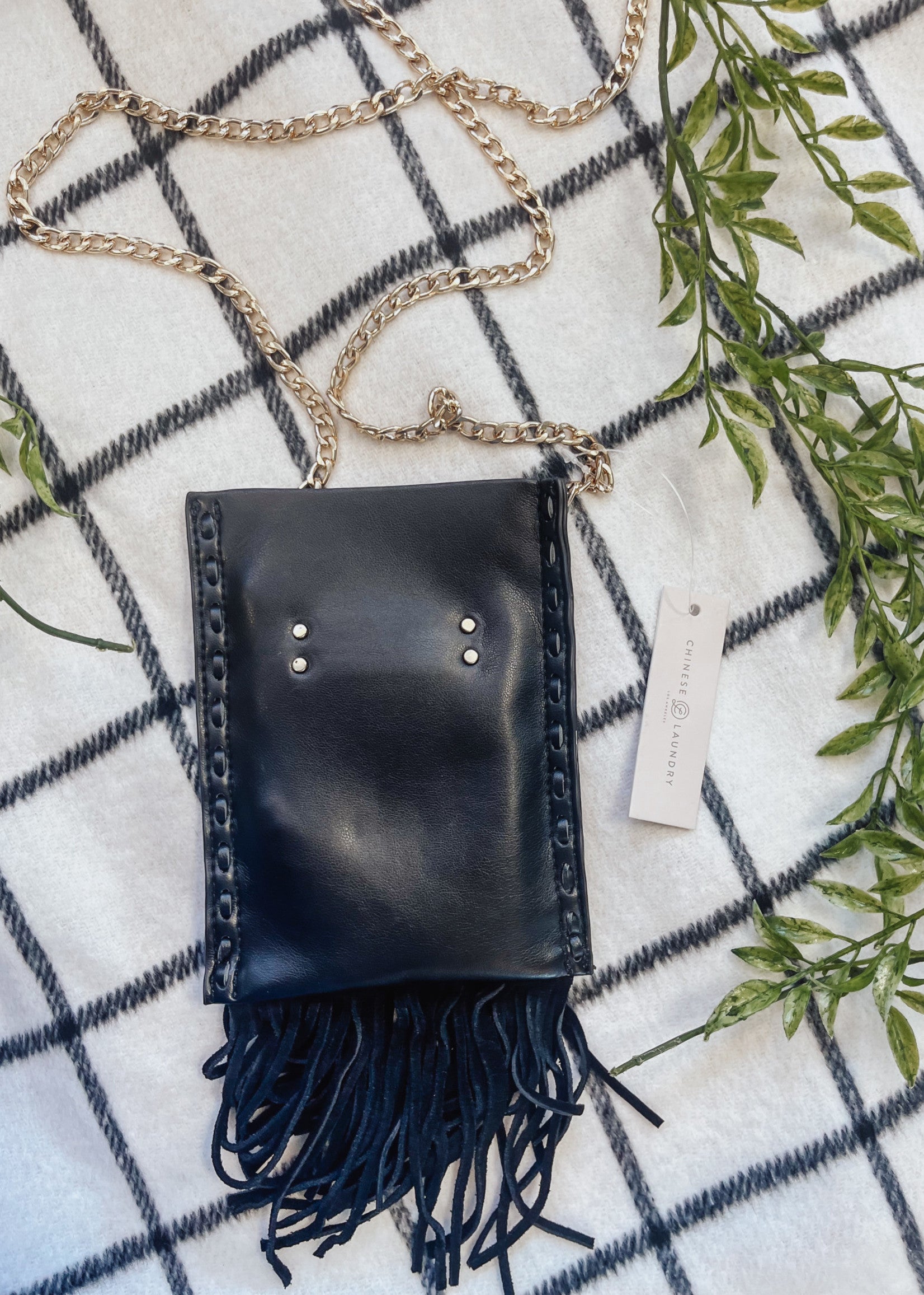 Crossbody Fringe Faux Suede with Chain