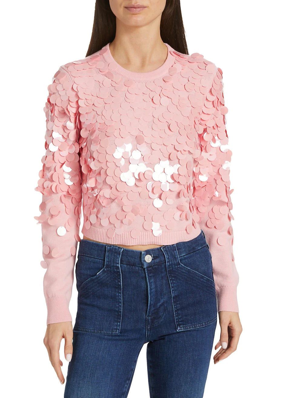 Delfina Cropped Wool Pailette Sweater