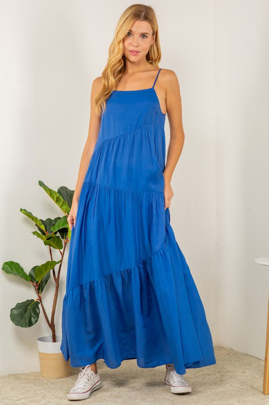 Tiered Solid Maxi Dress